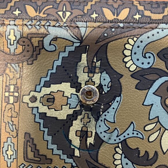 Uterque Brown, Tan, Blue Sheepskin Multipocket Geometric Floral Clutch Wallet - Picture 9 of 10